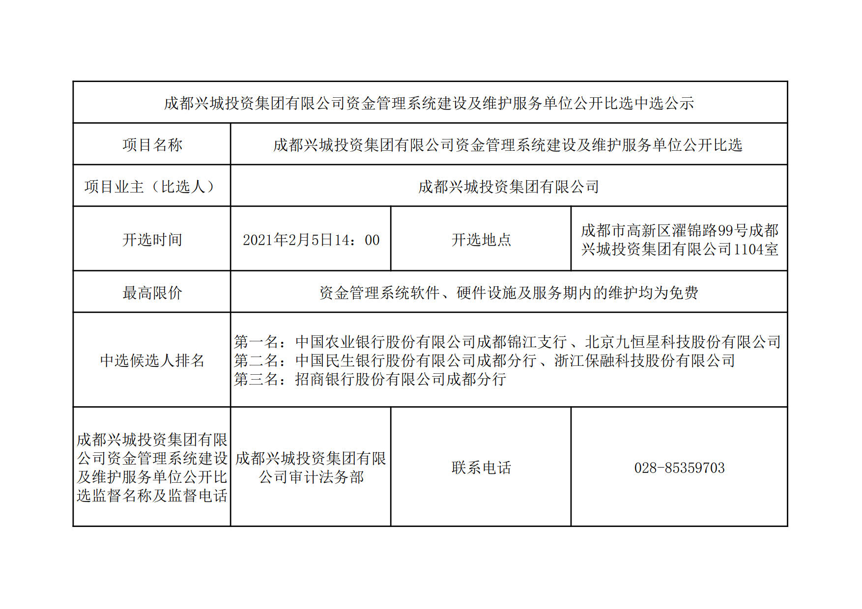 完美在线2021年资金信息管理系统建设及维护服务单位比选中选公示(2.9改)_1